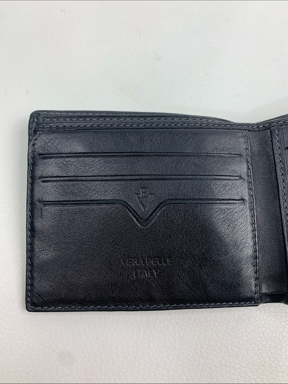 Vera Pelle Italy Black Leather Bi-Fold Men’s Wallet Genuine leather Green lining - Picture 4 of 12